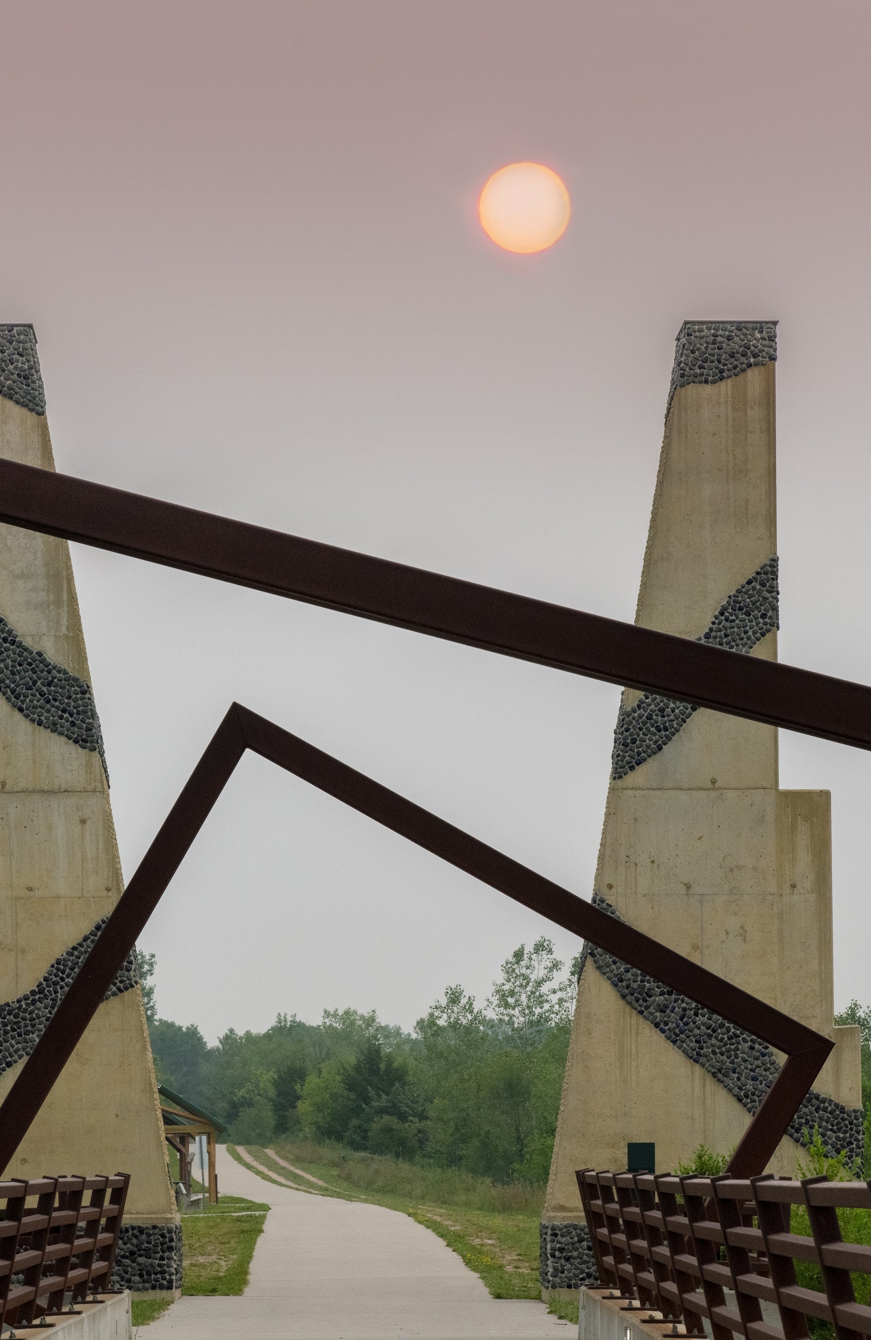 Hazy monoliths and sun